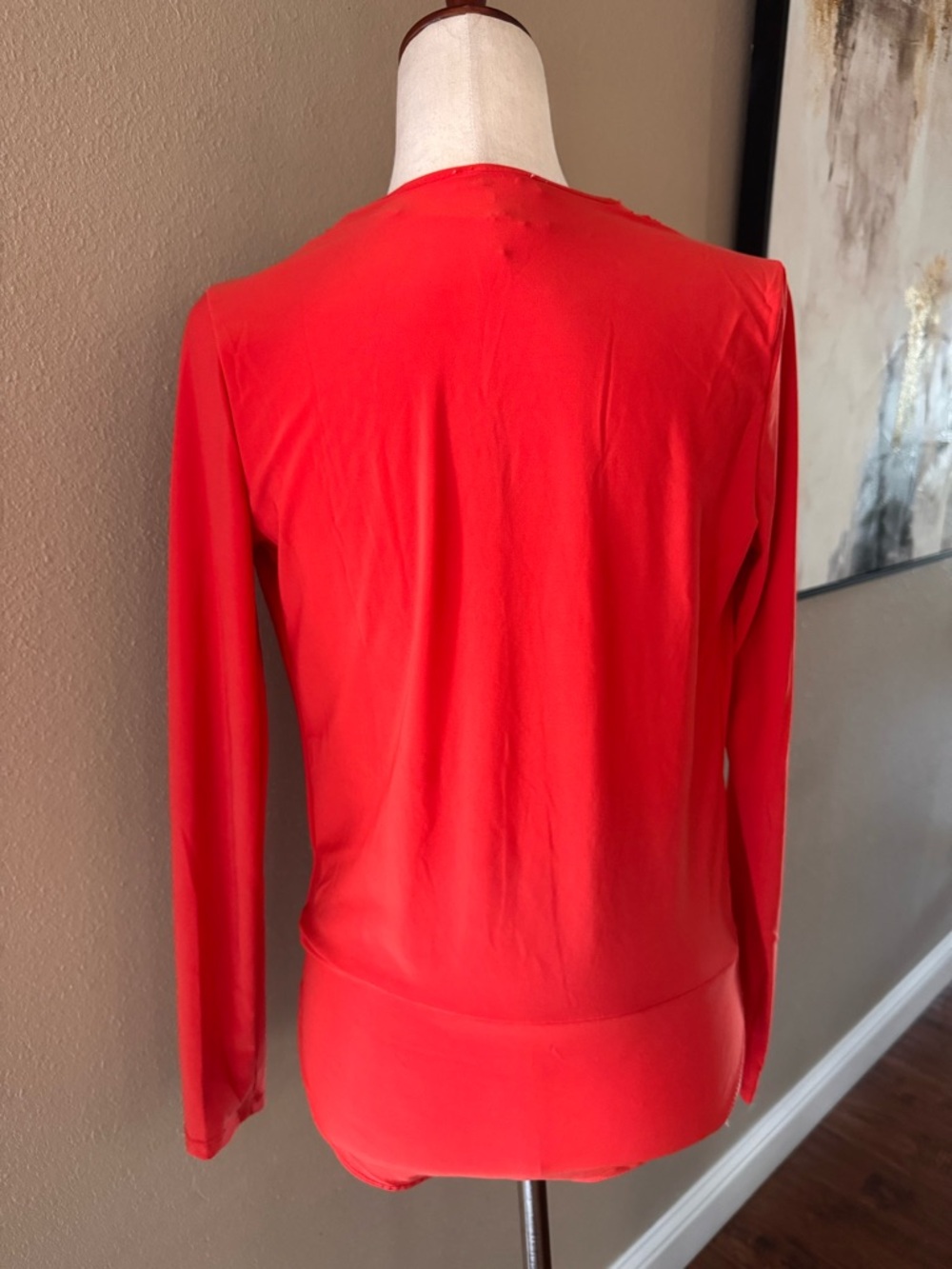 V-Neck Long Sleeve Wrap Bodysuit in Coral Red - Picture 9 of 12